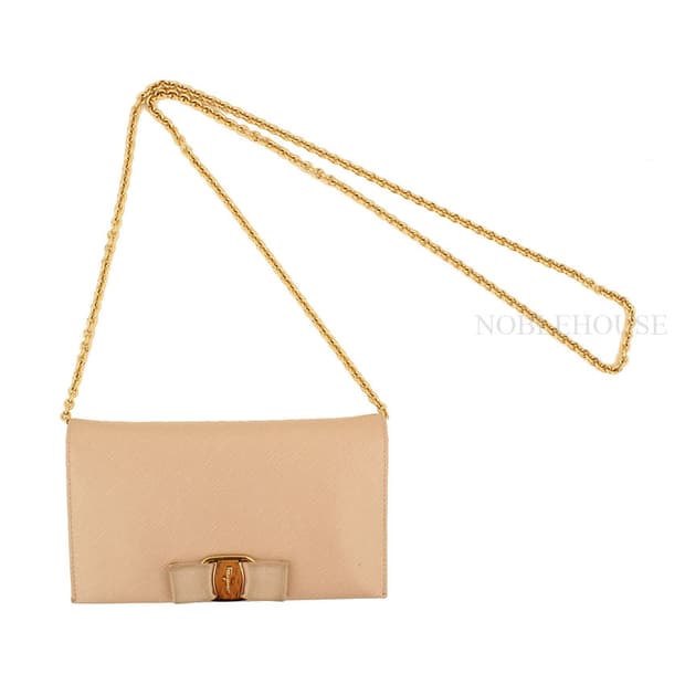 페라가모 베이지 금장 바라 사피아노 크로스백