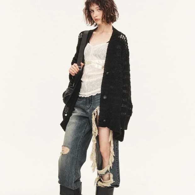 쓰리타임즈) Sora cardigan black