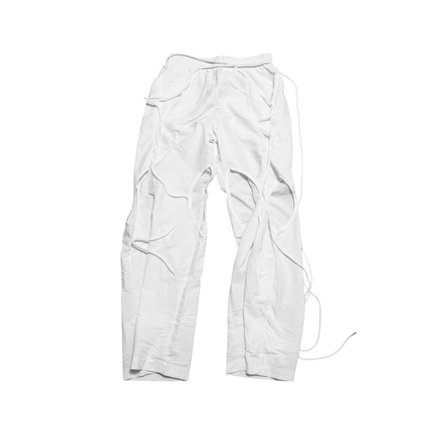 Strap Hole Slit Nylon Pants_White