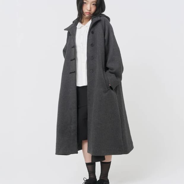 미세키서울 Hoodie long duffle Coat CHARCOAL