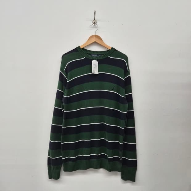 노티카 그린/네이비 블루스트라이프 그루넥 스웨터 남성 L