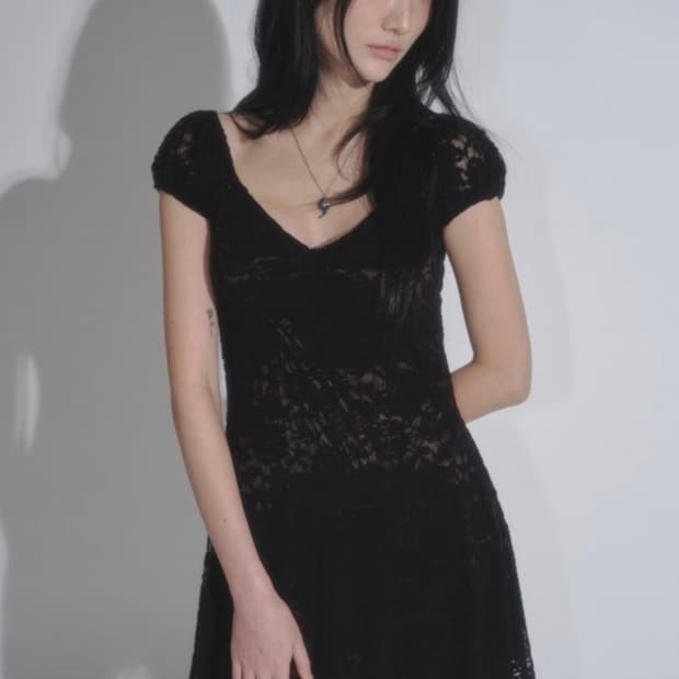 애즈온 플로라 레이스 퍼프 드레스 flora lace puff dress