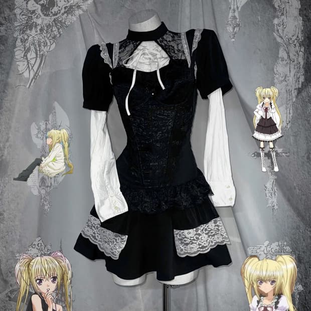 Darkinlove 세라깔 고스고딕 데일리블랙로리 아일렛코르셋코디세트 