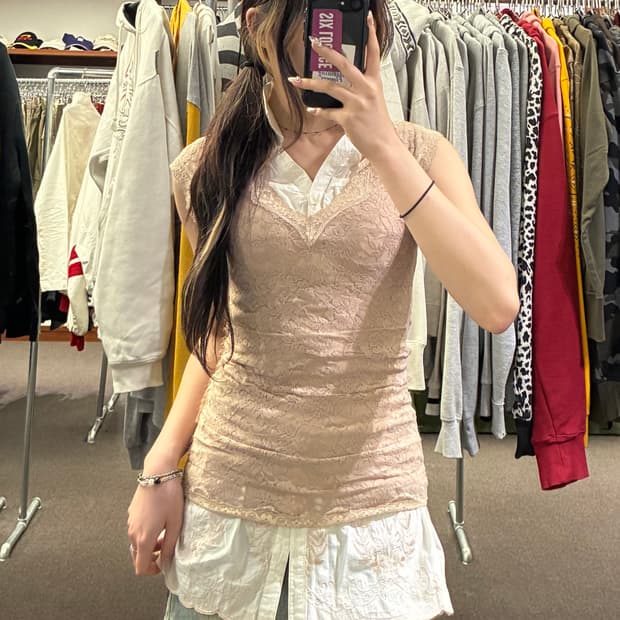 OS)Japanese vintage 인디핑크 레이스 나시