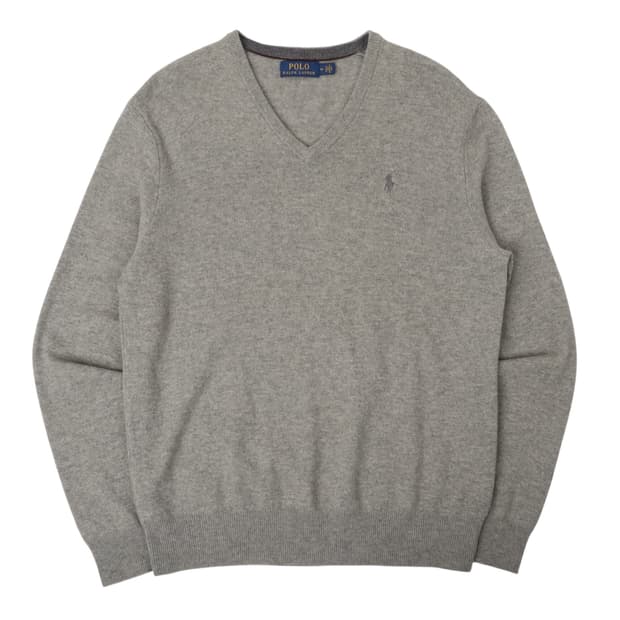 폴로 랄프로렌 그레이 메리노 울 브이넥 니트