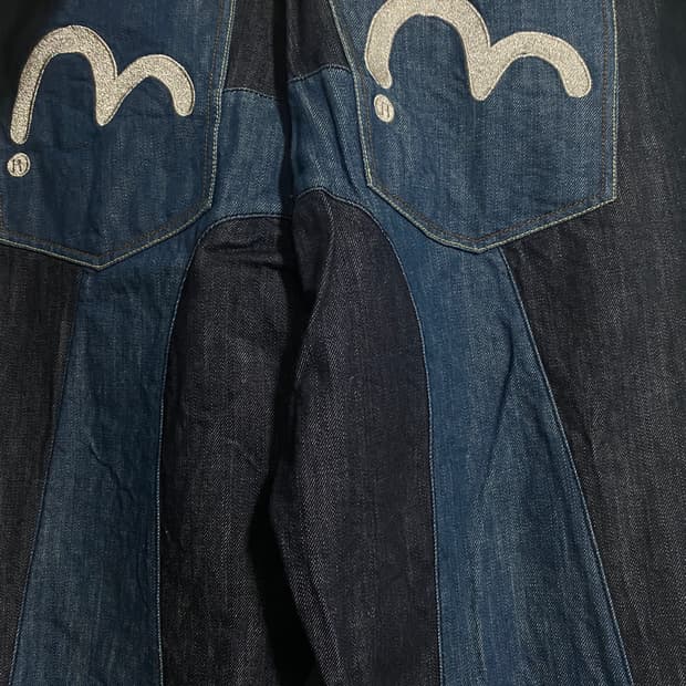 에비수 백 패치 빈티지 데님 팬츠