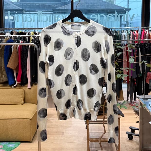 돌체앤가바나 오프 화이트 브러시 스트로크 프린트 실크 가디건 