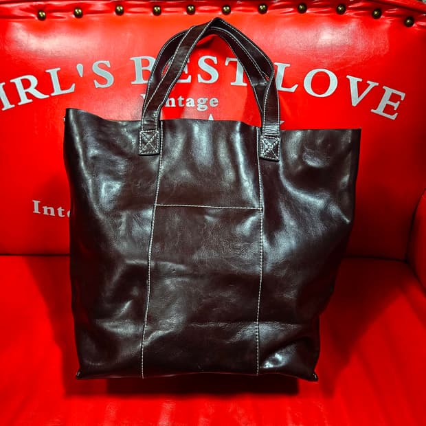 핸드메이드 브라운 레더 빅 토트백 38 x 32 x 15 size