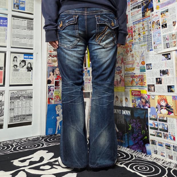버커루 진청 워싱 y2k 세미 부츠컷 데님 팬츠