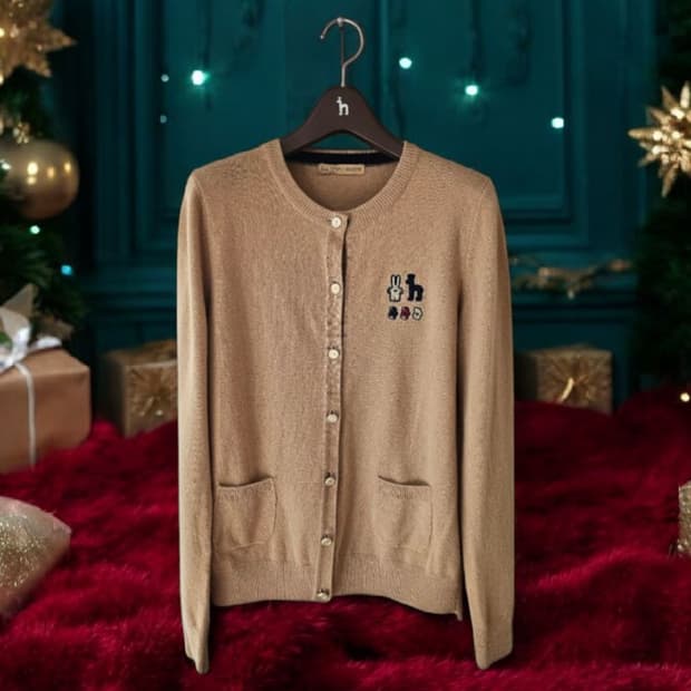 헤지스 울혼방 피터젠슨 자수 여성 니트 가디건 55/상태 좋음