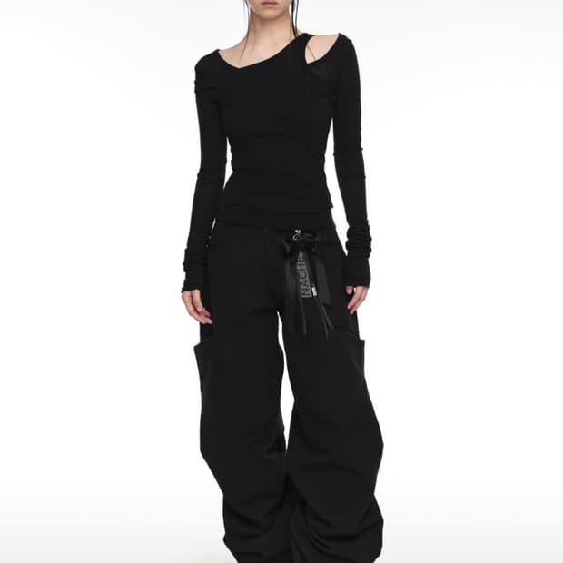 나체 핀턱 와이드 팬츠(UNISEX) 블랙