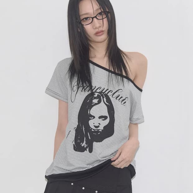 팬시클럽 원숄더 오프숄더 티