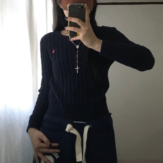 폴로 네이비 케이블 니트