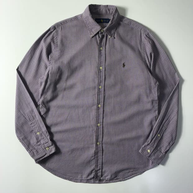 Polo  폴로 랄프로렌 자수 코튼 퍼플 체크 셔츠