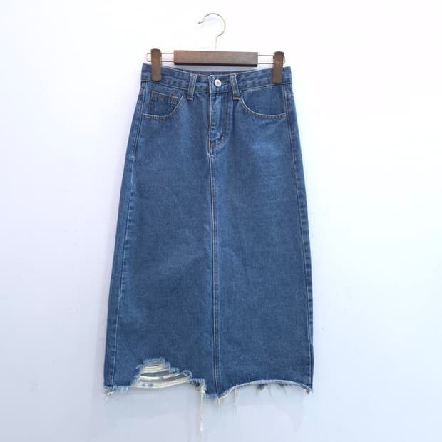 JPN 빈티지 블루 데님 롱스커트