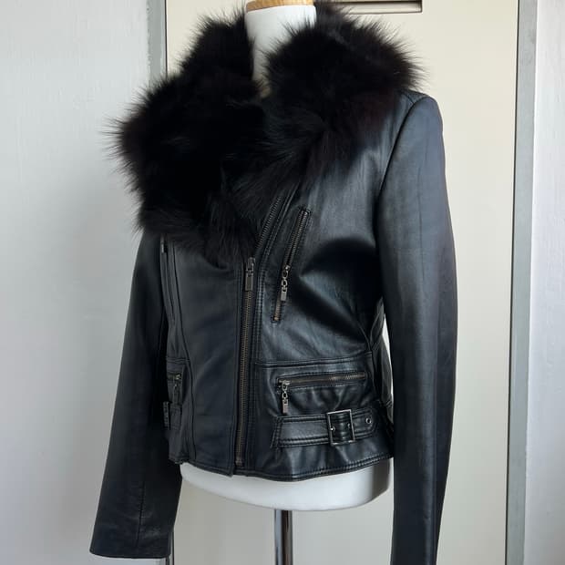 Collar Fur leather-jacket