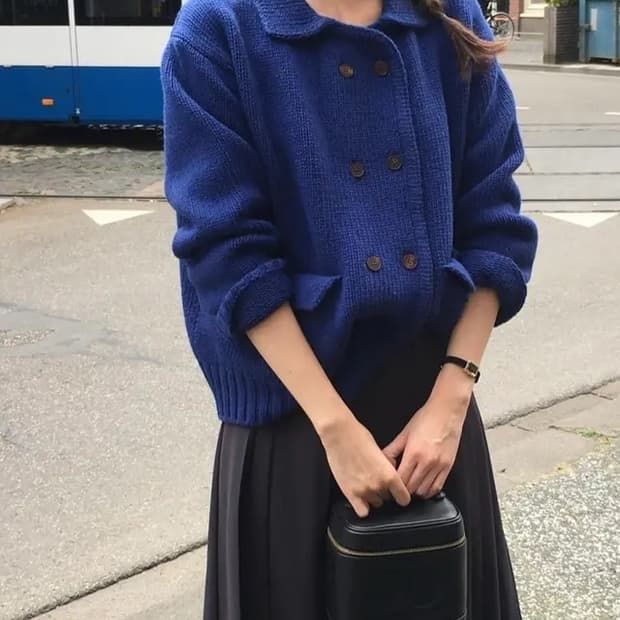 오버테이크 OVERTAKE 마크 더블 가디건 (블루)