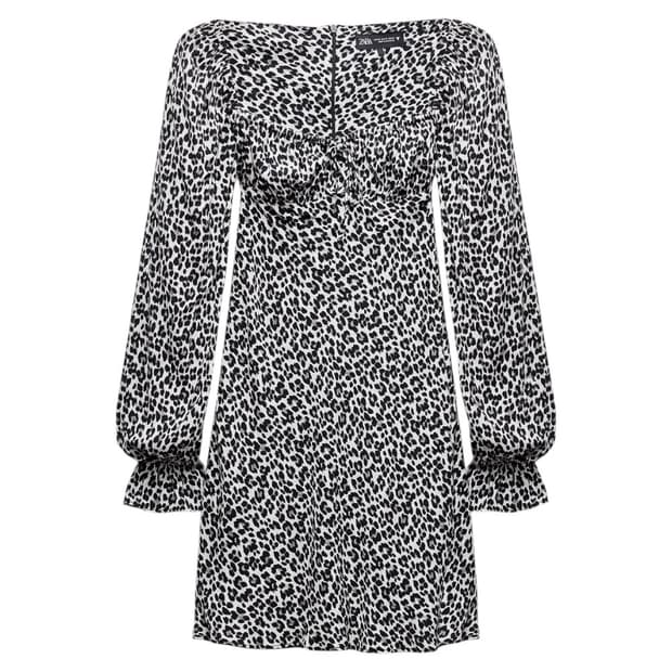 [착샷O] 자라 ZARA 레오파드 스퀘어넥 미니 원피스