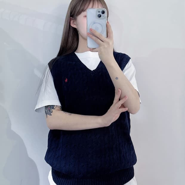 폴로랄프로렌 레드포니 네이비 케이블 니트조끼