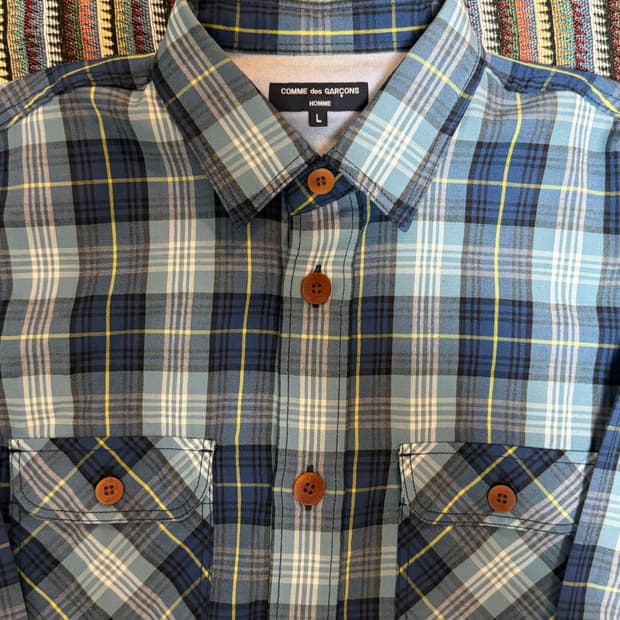 꼼데가르송 옴므 체크셔츠 L
