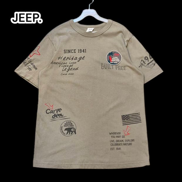 (M)JEEP. 카키 반팔티셔츠 