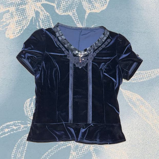 페어리 벨벳 반팔 블라우스 