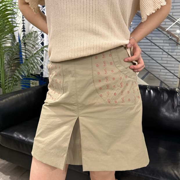 Vintage 트임 루니툰즈 미니 스커트 베이지