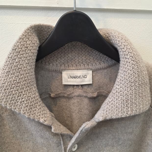 우마뭉 베이지 코튼 크로쉐카라 풀오버 니트 L