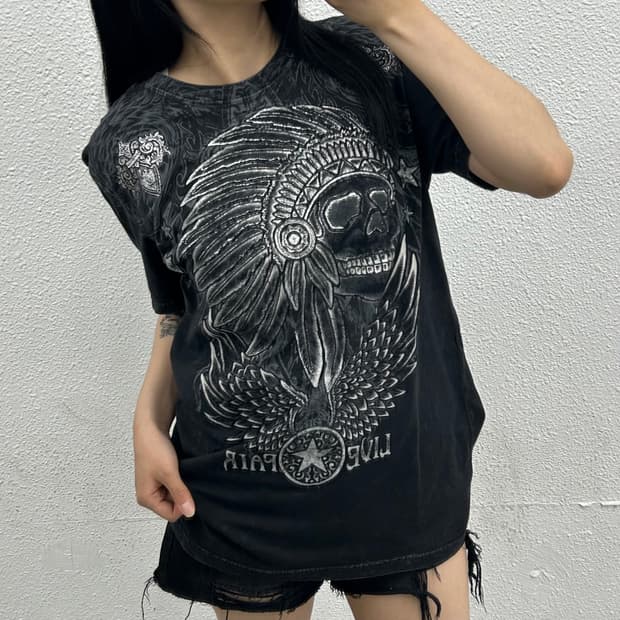 버커루 빈티지 프린팅 블랙 반팔 XL