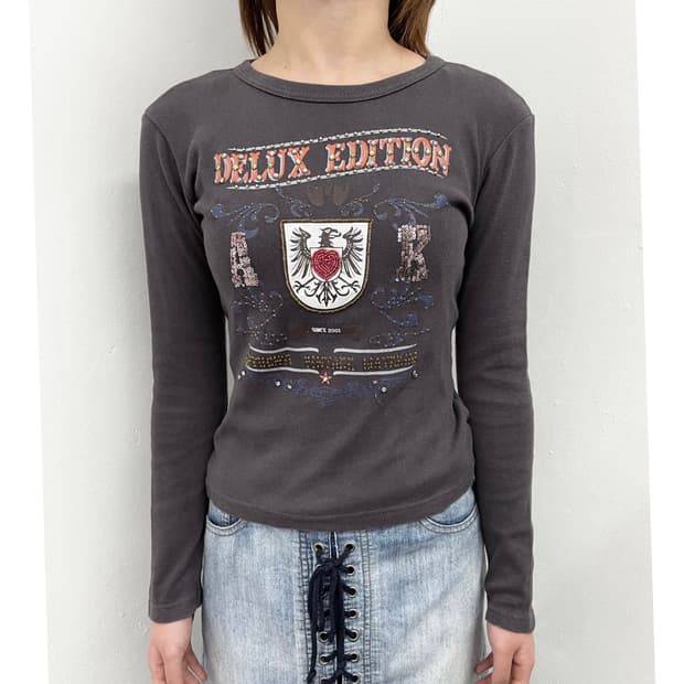 y2k 스터드 비즈 디테일 롱 슬리브