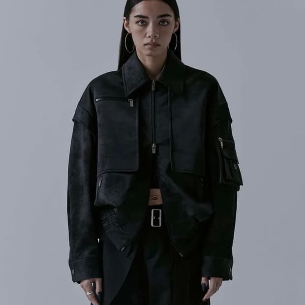 트리밍버드 스웨이드 매트 블랙 레더 자켓