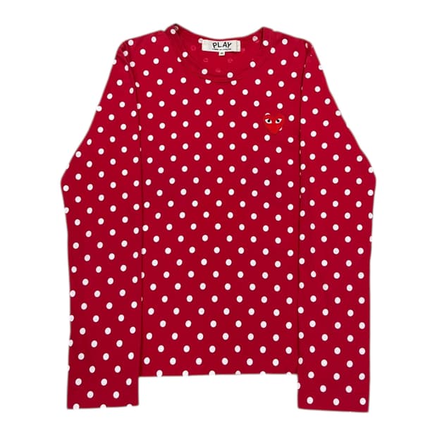 꼼데가르송 도트 땡땡이 롱슬리브 긴팔티 레드 M