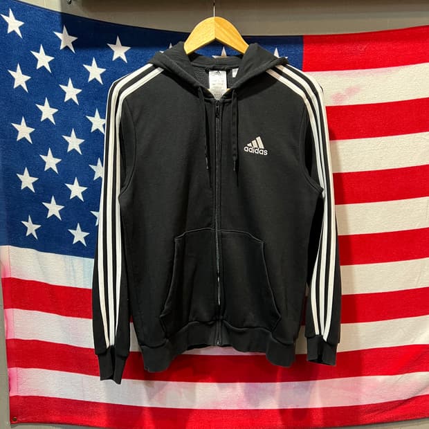 아디다스 블랙 삼선 후드집업