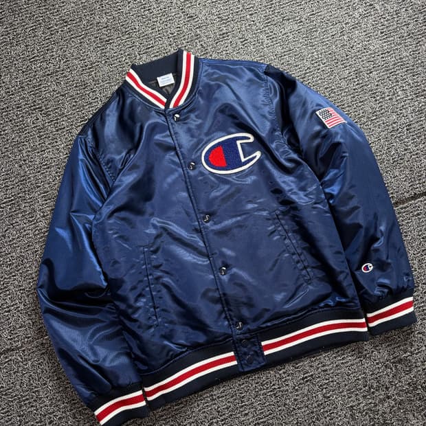 챔피온 USA 재팬 빅로고 성조기 사틴 바시티 자켓 2462