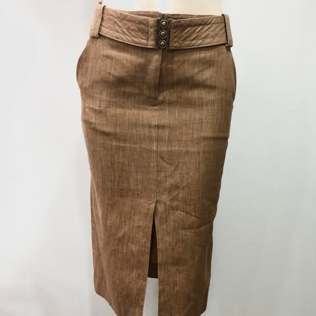 brick brown belted midi skirt