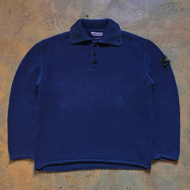 98SS 스톤아일랜드 아카이브 그린 엣지 배지 버튼업 니트