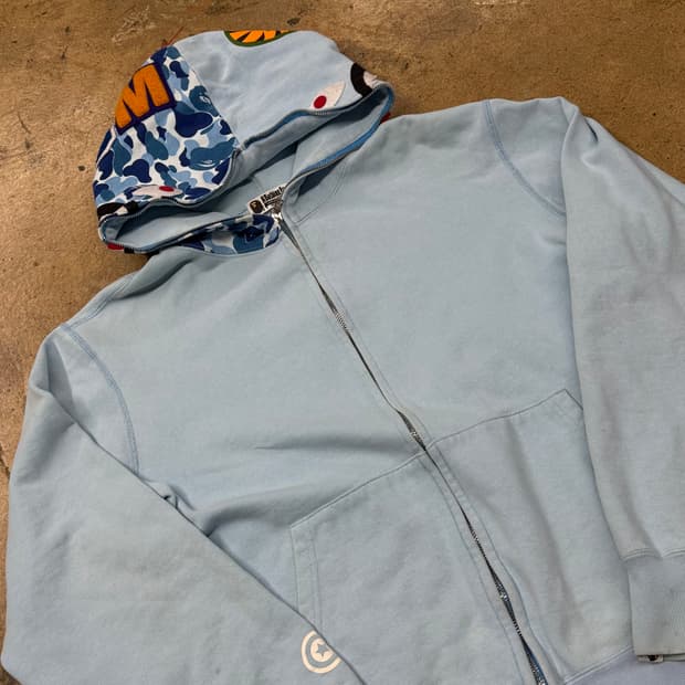 베이프 스카이블루 하늘 샤크 카모 밀리터리 풀 집 후드집업