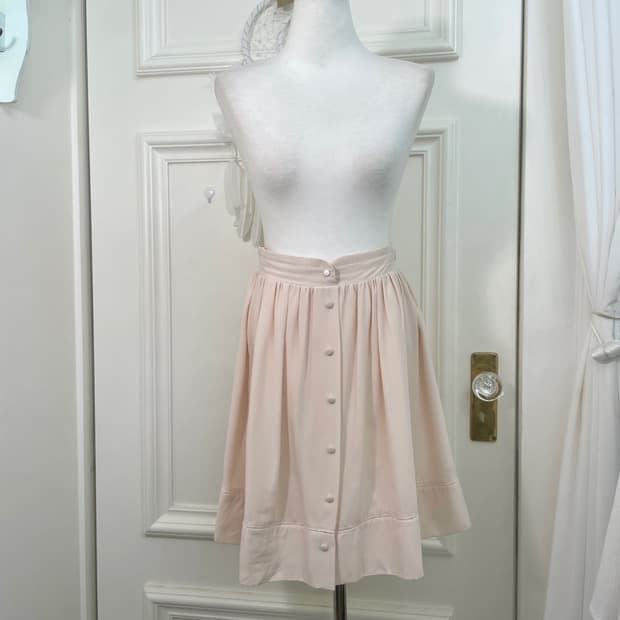 sheer coral shirring button midi skirt