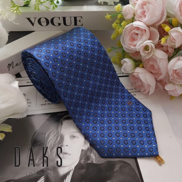 닥스 실크 블루 자카드 패턴 넥타이 8.2cm A+등급 K2225