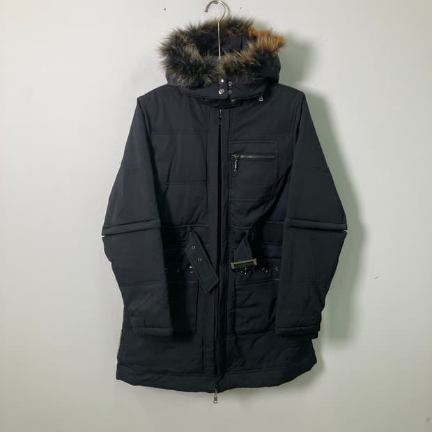 프라다 블랙 후드 퍼 야상 패딩 