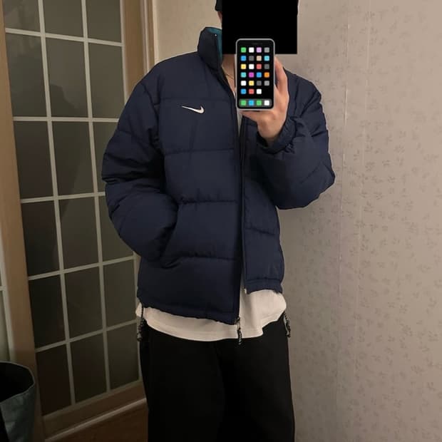 나이키 네이비 뉴챔프 패딩 빈티지 네이비 스카이 블루 리버시블