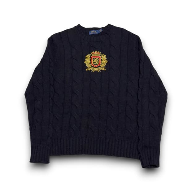 Polo Ralph Lauren 크레스트 자수 블랙 케이블 니트