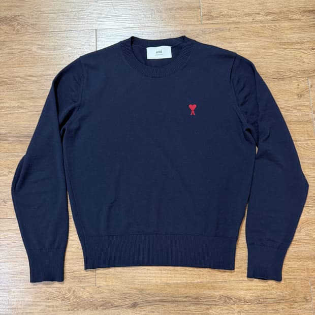 아미 스몰 로고 네이비 울 니트