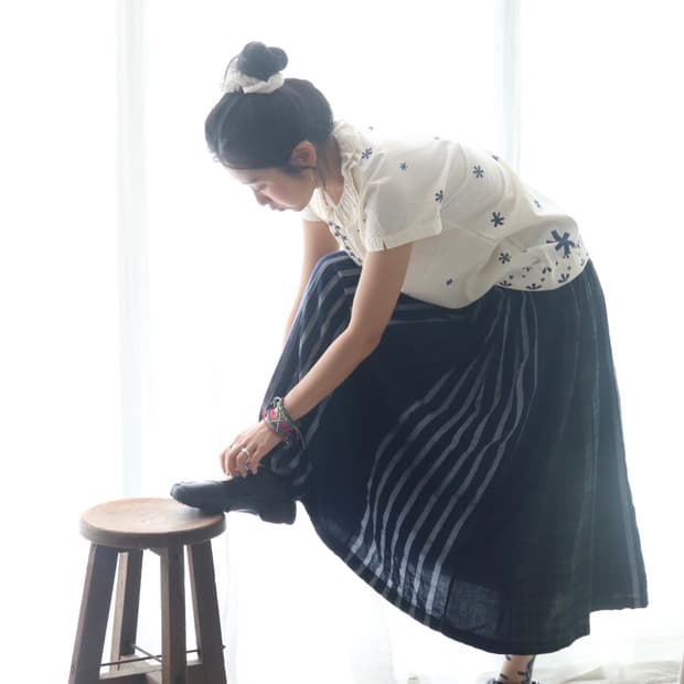 [Natural Laundry] Check & Stripe Skirt