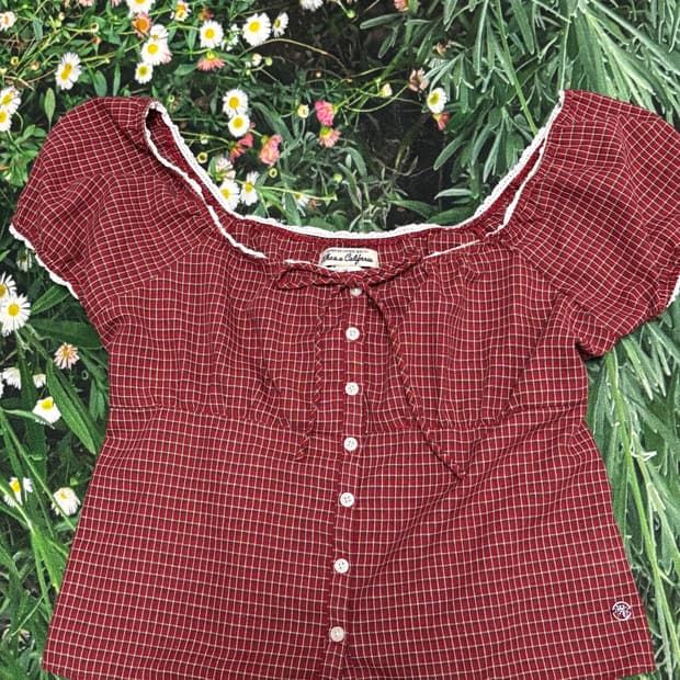 후아유 체크 블라우스