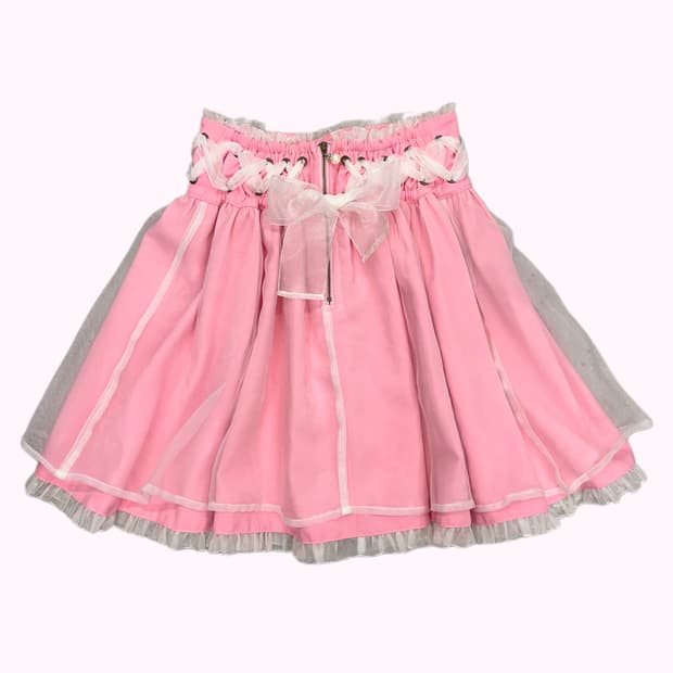 pink lace-up ribbon layered skirt