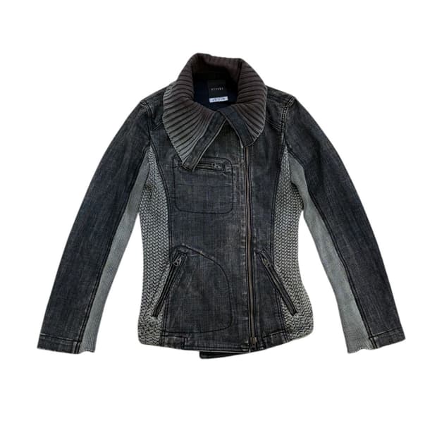 아츠로 타마야 하이넥 데님 니트 자켓