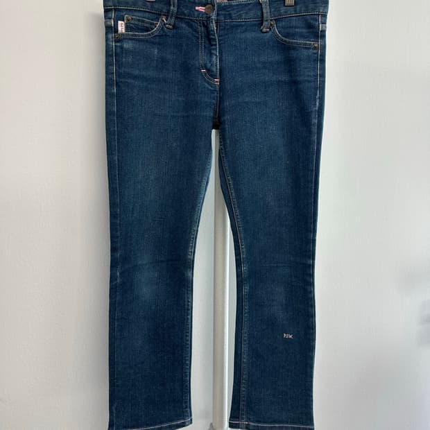 폴스미스 핑크스티치 자수 로고 크롭진 청바지