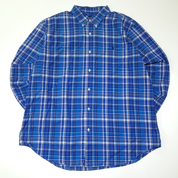 CL594 2XL 폴로 코튼 QR 블루 매드라스 체크 셔츠 남방