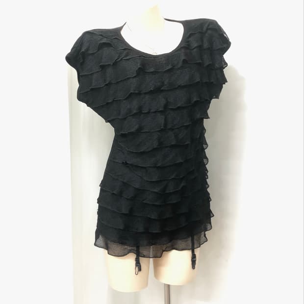 black lace tiered knit top